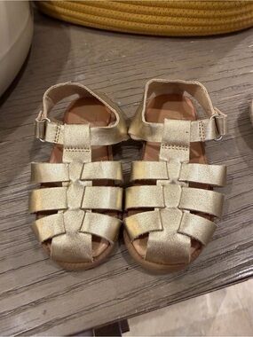 Zara Girls Metallic Gold Fisherman Sandals